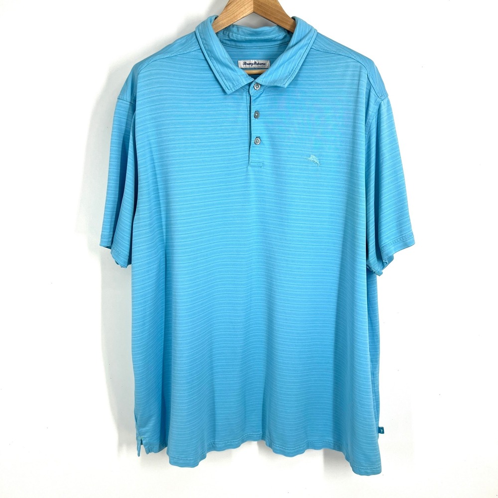 Tommy Bahama Mens 3XL Bright Blue Stripe Short Sleeve Polo Shirt 181-BT218483